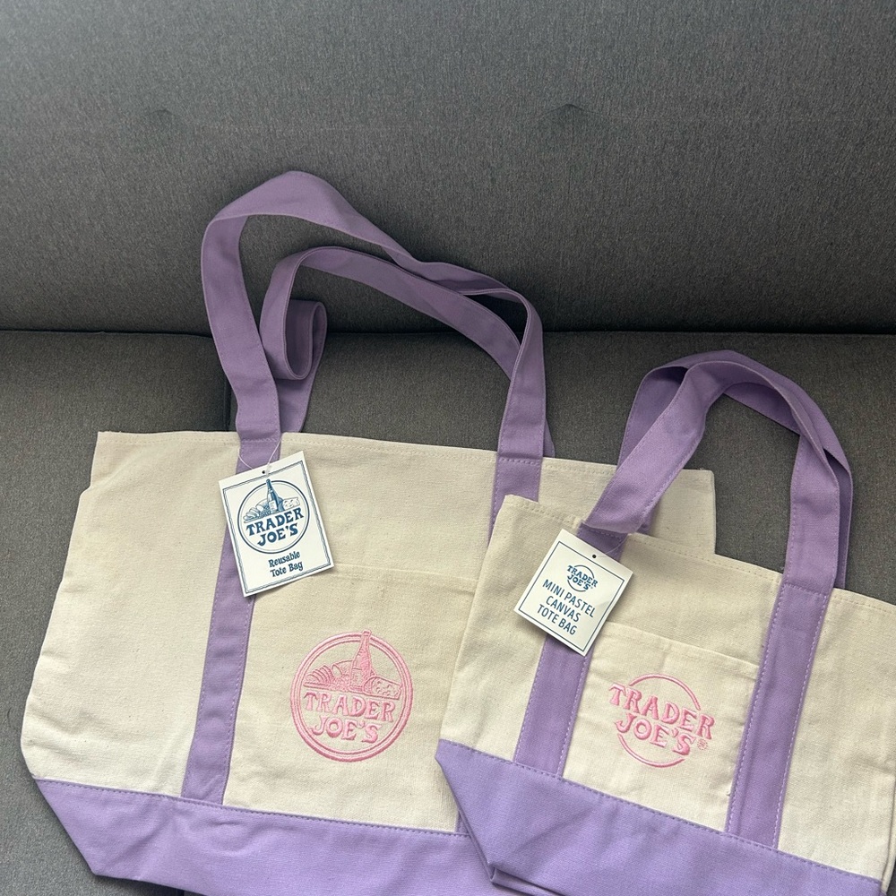 Trader Joe’s Lavender Canvas Tote Bag mini and large set